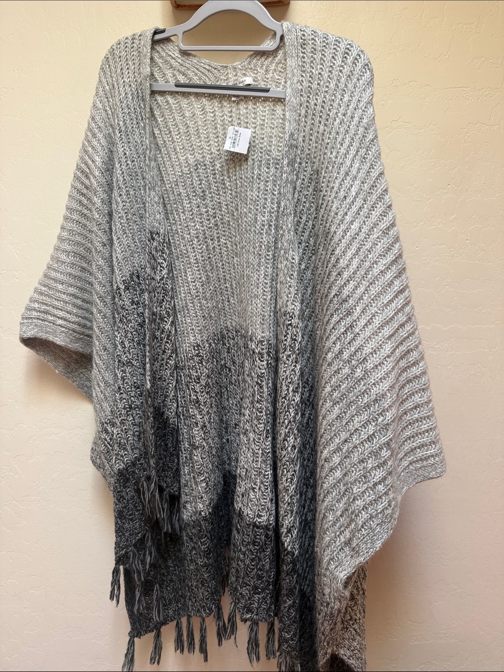American Eagle Outfitters Gray Ombre Knit Poncho with Fringe NWT
